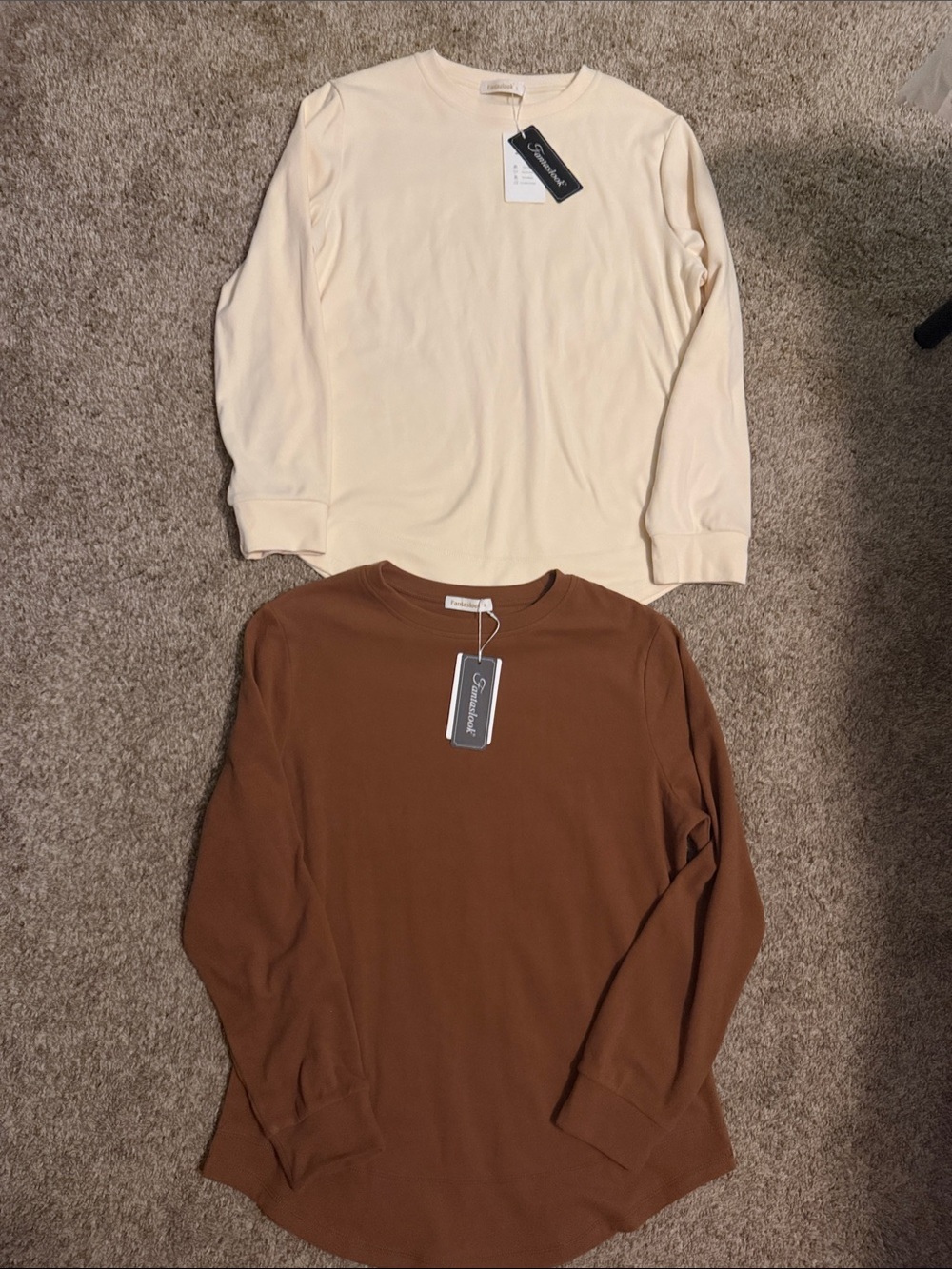 Fantaslook Long Sleeve Crewneck Sweater shirts — Cream & Brown